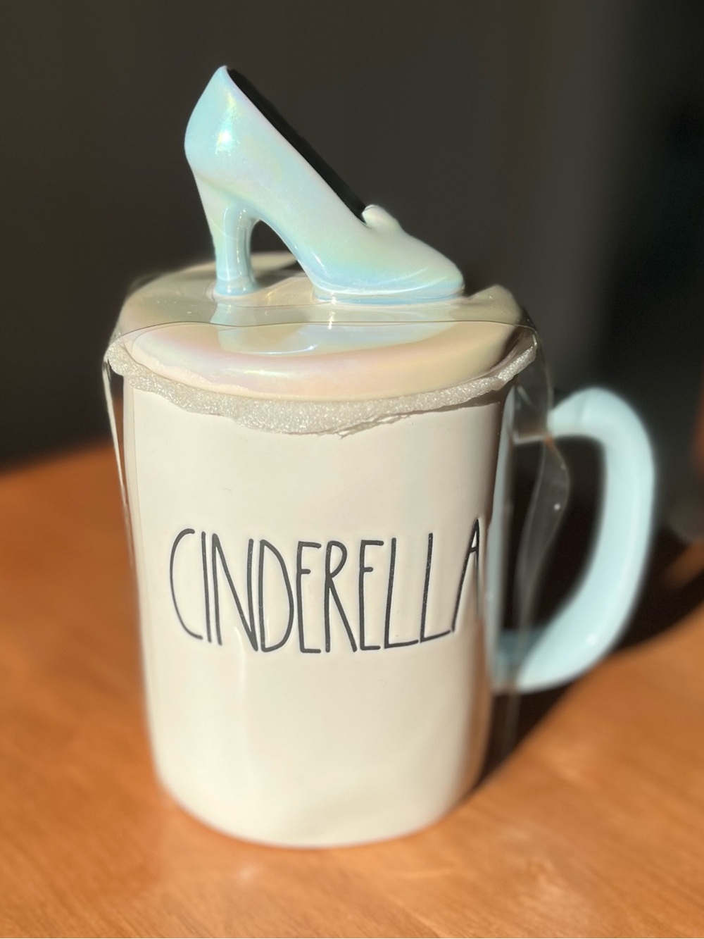 Rae Dunn Disney Cinderella Mug with Blue Glass Slipper Lid